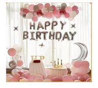 Palloncini rosa e bianchi, 55 pezzi, con scritta "Happy Birthday", palloncini decorativi per compleanno, bambina, palloncini a elio rosa, coriandoli, decorazione di compleanno per 1° 10° 12° 16° 18°