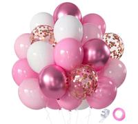 Palloncini Rosa e Bianchi, 60 Pezzi Con Coriandoli Oro Rosa per Matrimonio, Fidanzamento, Compleanno Ragazze, Baby Shower - Decorazione
