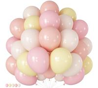 Palloncini rosa e gialli, 60 palloncini in lattice da 30,5 cm, rosa chiaro, giallo, sabbia, bianco, con 2 nastri, per baby shower, api, orsi, compleanni, addio al nubilato, feste di nozze