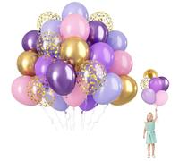 Palloncini rosa e viola, set da 60 pezzi in lattice spesso 30,5 cm, metallizzati, coriandoli, rosa e viola, per baby shower, decorazioni per feste di compleanno a farfalla per ragazze