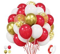 Palloncini Rossi Bianchi, 50 Pezzi Palloncini in Lattice di Elio Rosso e Bianco da 12 Pollici con Palloncini di Coriandoli Oro Metallico per Compleanno Battesimo Decorazioni per Feste di Nozze