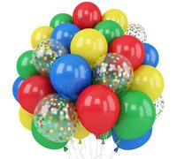 Palloncini rossi blu gialli, 50 decorazioni per feste di carnevale e circo, 30 cm, palloncini in lattice rosso, blu, verde, con coriandoli colorati, per videogiochi, feste di compleanno per bambini