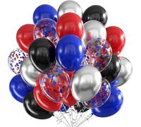 Palloncini rossi blu neri, 30 cm, 60 palloncini rossi, neri e blu reale, argento metallizzato e blu, palloncini in lattice per ragazzi a tema cartoni animati, decorazioni per feste di compleanno
