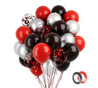 Palloncini rossi e neri, 60 pezzi, 30 cm, colore argento metallizzato, coriandoli rosso, nero, in lattice, 1 rotolo, colore nero, per compleanno, matrimonio, laurea, Capodanno