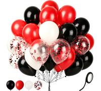 Palloncini rossi e neri bianchi, neri e rossi, 60 palloncini in lattice da 30,5 cm con 1 nastro, per matrimoni, addio al nubilato, feste di compleanno, decorazioni