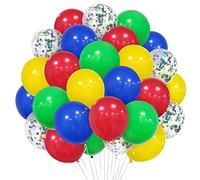 Palloncini rossi gialli e blu, confezione da 30 pezzi, 30 pezzi, colore: rosso opaco, giallo, blu, verde, coriandoli arcobaleno e elio, per compleanno, baby shower, matrimoni, anniversari, feste