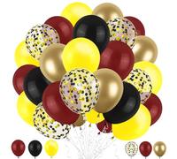 Palloncini Rossi Gialli Neri, 48pcs Arco Palloncini Rosso Nero e Oro, Palloncino Rossi Neri, Nero Rosso Confetti Palloncino, Palloncinis Neris Rossos Gialli in Lattice, per Tema Compleanno