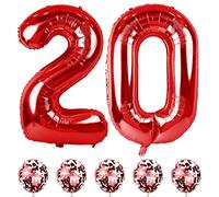 Palloncini rossi numero 20 palloncini per 20° compleanno con coriandoli Elio in lattice, Jumbo Digital 0 e 2 Mylar Foil Balloons per ragazzi ragazze 2° 20° compleanno anniversario decorazioni