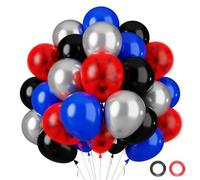 Palloncini Rosso Blu Nero Argento, 62 Pezzi Palloncini Compleanno Rosso Blu Nero con Metallizzati Argento, Elio Palloncino per Decorazioni Compleanno Ragazzo Baby Shower Poker Battesimo Gender Reveal