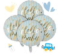 Palloncini rotondi in lamina di mylar a righe blu, 45,7 cm, con stampa a lettere dorate Hello Baby, per baby shower, rivelazione di genere, per ragazzi e ragazze, decorazioni per feste