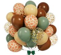 Palloncini safari, 60 pezzi di palloncini verdi e marroni con salvia, marrone, oro, avorio, bianco, stampa di giraffe, palloncini della giungla per safari, foresta, baby shower, decorazioni Wild One