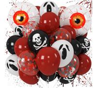 Palloncini sanguinanti di Halloween Red e Black Scream Eyeball Horror | 55,9 cm 4D occhi arancioni stampa teschio fantasma palloncini in lattice per casa infestata film notte slasher tema