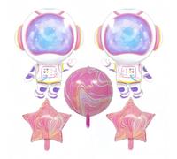 Palloncini spaziali rosa, astronauta e pianeta 4D, decorazione per feste di compleanno per ragazze, addio al nubilato ed eventi a tema (confezione da 5)