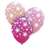 Palloncini Stampati 100 pz, Biodegradabili, 100% Lattice, Feste, Bambini, Multicolore Ideali per essere gonfiati a Elio, Compleanno (Palloncini Rosa Stelle)