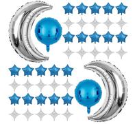 Palloncini Stella e Luna,44PCS palloncini Luna e Stella,Palloncini Eid Mubarak,Palloncini Grandi in Mylar a Forma di Luna,Palloncini in Mylar a Forma di Stella Decorazione Della Festa (Blu)