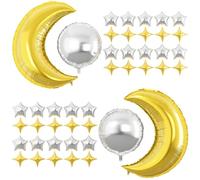 Palloncini Stella e Luna,44PCS palloncini Luna e Stella,Palloncini Eid Mubarak,Palloncini Grandi in Mylar a Forma di Luna,Palloncini in Mylar a Forma di Stella Decorazione Della Festa (Argento)