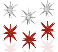 Palloncini Stelle Esplosive 6 Pezzi Palloncini Esplosivi 4D, 22 Pollici Palloncini Foil Stella Palloncini Festa, Argento e Rosso Palloncini Stella Esplosiva per Feste di Compleanno, Matrimoni