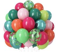 Palloncini tropicali, 60 palloncini estivi hawaiani, rosa acceso, verde lime, arancione, metallizzati, in lattice, foglie di palma, palloncini per feste per baby shower, Aloha Luau, decorazioni per