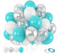 Palloncini turchesi argento, 60 pezzi da 12 pollici, colore turchese bianco Teal blu, set di palloncini con coriandoli in argento metallizzato, per compleanno, baby shower, matrimonio, sposa, doccia,