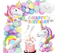 Palloncini Unicorno Compleanno Set, Ragazze Anniversaire Decoration, XXL Palloncini Foil Unicorno Nuvole Elio, Palloncini in Lattice Macaron, Unicorno Cake Topper per Bambini Feste Compleanno