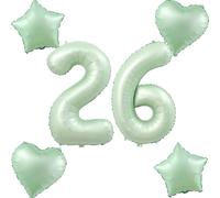 Palloncini Verde Oliva Numero 26+4 pezzi cuore/stella Palloncini in Foil Numero 26 Compleanno donna ragazza, 40" Palloncini Numero Gigante 26 decorazioni compleanno uomo, Palloncino Numero 26