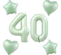 Palloncini Verde Oliva Numero 40 + 4 pezzi cuore/stella Palloncini in Foil Numero 40. Compleanno donna ragazza, 40" Palloncini Numero Gigante 40. decorazioni compleanno uomo, Palloncini Numero 40