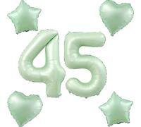 Palloncini Verde Oliva Numero 45+4 pz palloncini a forma di cuore/stella Numero 45 Compleanno donna ragazza, 45" Palloncini Numero Gigante 45 decorazioni compleanno uomo, Palloncino Numero 45