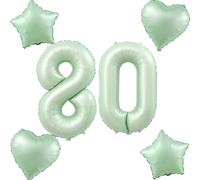 Palloncini verde oliva, numero 80 + 4 pezzi, a forma di cuore/stella, numero 80, per compleanno da ragazza, 80", numero gigante, 80, palloncini a elio, 80 numeri
