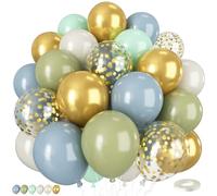 Palloncini verde polveroso blu, 50 palloncini bohémien da 30,5 cm, con coriandoli in lattice retrò, verde salvia, blu, oro, per matrimoni, neutri, compleanni, safari, baby shower, decorazioni per