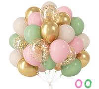Palloncini Verde Salvia, 60 Pezzi Palloncini Rosa Verde Beige Oro con Metallizzati D'oro, Birthday Decorazioni Colorati Misti per Compleanno Battesimo Anniversario Baby Shower Fidanzamento, 12 Pollici