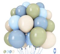 Palloncini verde salvia e blu, 35 palloncini in lattice verde oliva, blu polveroso, beige, crema, palloncini per baby shower per bambini a tema coniglio, baby shower, compleanno, boho, festa nuziale