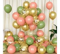 Palloncini verde salvia rosa, 50 pezzi, 30 cm, retrò, rosa, verde, oro, con coriandoli dorati, per feste a tema safari, feste di compleanno, baby shower, matrimoni, anniversari, decorazioni per feste