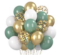 Palloncini Verdi, 60 Pezzi Palloncini Verde Oliva Salvia Retrò, Palloncino Metallizzati Oro Confetti Bianchi Elio per Compleanni, Matrimoni, Baby Shower, Battesimi, Anniversari, Feste Neonati
