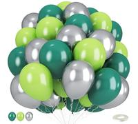 Palloncini verdi e argento, 30,5 cm, verde lime scuro, argento metallizzato, palloncini in lattice per ragazzi e uomini, compleanno, laurea, videogiochi, foresta giungla, festa a tema San Patrizio