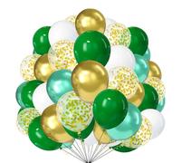 Palloncini verdi e bianchi, confezione da 50 palloncini in lattice da 25,4 cm, con coriandoli dorati, palloncini in lattice per bambini, compleanni, baby shower, safari, giungla, dinosauri