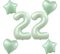 Palloncini verdi oliva numero 22+4 pezzi palloncino in pellicola con cuore/stella numero 22. Palloncino gigante numero 22 per compleanno donna ragazza, palloncino gigante numero 22 da 40" per