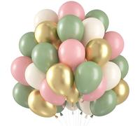Palloncini Verdi Rosa, 60 Pezzi Palloncini Compleanno Verde Salvia Rosa Pastello, Ghirlanda Palloncini Metallic Oro Verde Oliva, Lattice Palloncini per Compleanno Baby Shower Addobbi Matrimonio