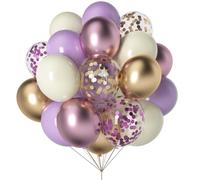 Palloncini viola e oro, 60 palloncini metallici lavanda e champagne da 30,5 cm, palloncini bianchi e viola chiaro con coriandoli palloncini per laurea, matrimonio, compleanno, anniversario, cerimonia