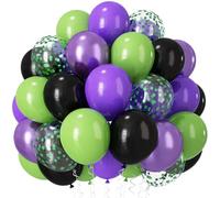 Palloncini viola e verdi, 30,5 cm, verde fluo, metallizzato, viola, nero, coriandoli, in lattice, palloncini per feste di Halloween, eroe, mostri, camion, auto da corsa, tema baby shower, decorazioni