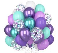 Palloncini viola turchese, 60 palloncini con coriandoli viola metallizzati, viola verde, palloncino a elio, 12 pollici, macaron, viola opaco, blu, verde, bianco, lattice, palloncino per sirena