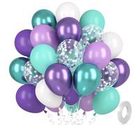 Palloncini Viola Verdi, 30 Viola-Turchese Metallizzato, Macaron Verde Acqua Bianchi Coriandoli per Ragazze Sirena Compleanno Matrimonio Fidanzamento Baby Shower