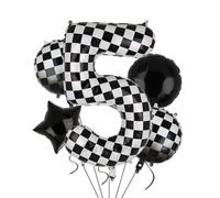 Palloncini XXL Checkered Numeri 5 palloncini in pellicola nero bianco auto da corsa palloncino 5 pezzi Mylar Elio numeri 5 auto da corsa auto palloncino decorazione compleanno Race Car Theme 100 cm