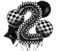 Palloncini XXL da corsa numero 2 palloncini in pellicola nero bianco auto da corsa palloncino 5 pezzi Mylar elio numeri 2 auto da corsa Checkered auto palloncino decorazione compleanno Race Car Theme