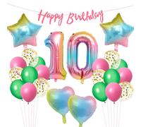 Palloncino 10 Compleanno Set, Foil Palloncini Numeri 10 Rosa-Blu | Palloncini Foil Cuore, Stella, Banner Buon Compleanno, per Anniversario, Decorazione Feste di Compleanno, Festa a Sorpresa