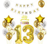 Palloncino 13° compleanno deco ragazzi ragazze oro bianco deco compleanno 13 anni decorazione palloncino oro bianco 13 compleanno donna ragazzo deco deco torta 13° compleanno Happy Birthday deco