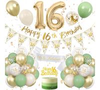 Palloncino 16° compleanno verde salvia 16° compleanno set decorazione verde bianco oro decorazione compleanno 16 anni verde salvia numero 16 palloncini con striscione decorazione torta per donne