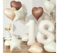 Palloncino 18° compleanno bambina beige neutro 18 numeri decorazione nude crema stella palloncino in pellicola marrone elio cuore palloncini decorazione di compleanno per donna 18 jare matrimonio