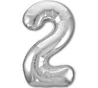 Palloncino 2° Compleanno Numero 2 Gigante Argento, Palloncino XXL di 100 cm. Decorazione Compleanno. Ad Aria o ad Elio
