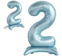 Palloncino 2° Compleanno Numero 2 Gigante Azzurro in Piedi, Palloncino XXL di 82 cm. Decorazione Secondo Compleanno Bimbo. Ad Aria.