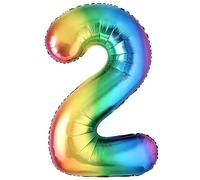Palloncino 2° Compleanno Numero 2 Gigante Multicolore Metallizzato, Palloncino XXL di 100 cm. Decorazione Compleanno. Ad Aria o ad Elio
